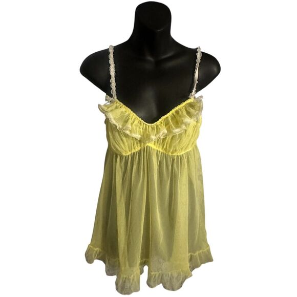 Beautiful Victoria's Secret Lace Yellow Chemise Babydoll dress size large GOOD C - Picture 1 of 9